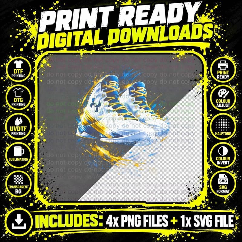White Mesh Comfort Court T-Shirt, Halftone Sneaker Art Png SVG Digital Bundle