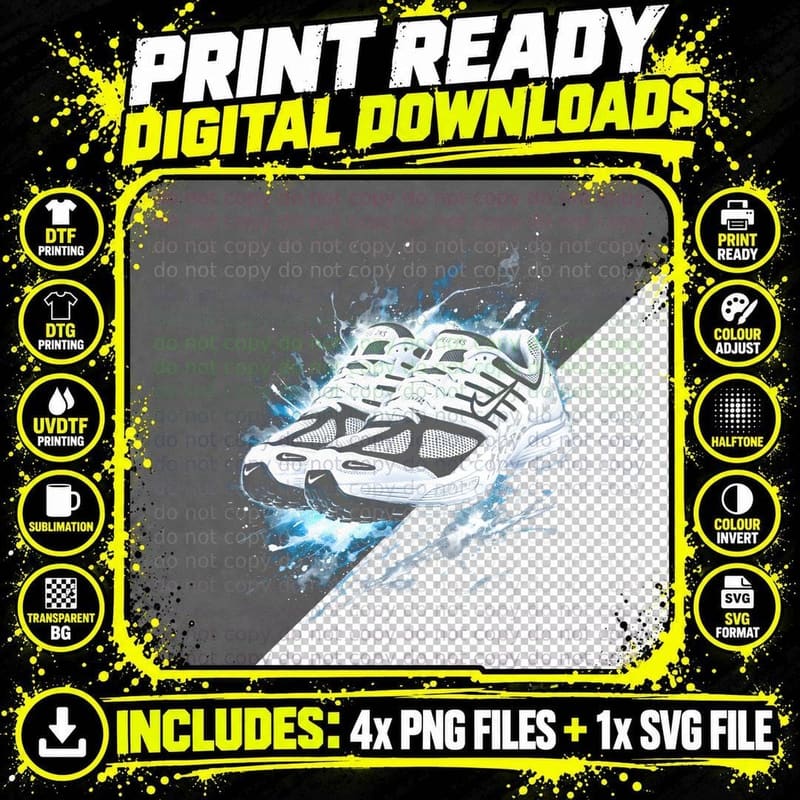 White Mesh Runner T-Shirt, Halftone Sneaker Art Graphic Png SVG Digital Bundle