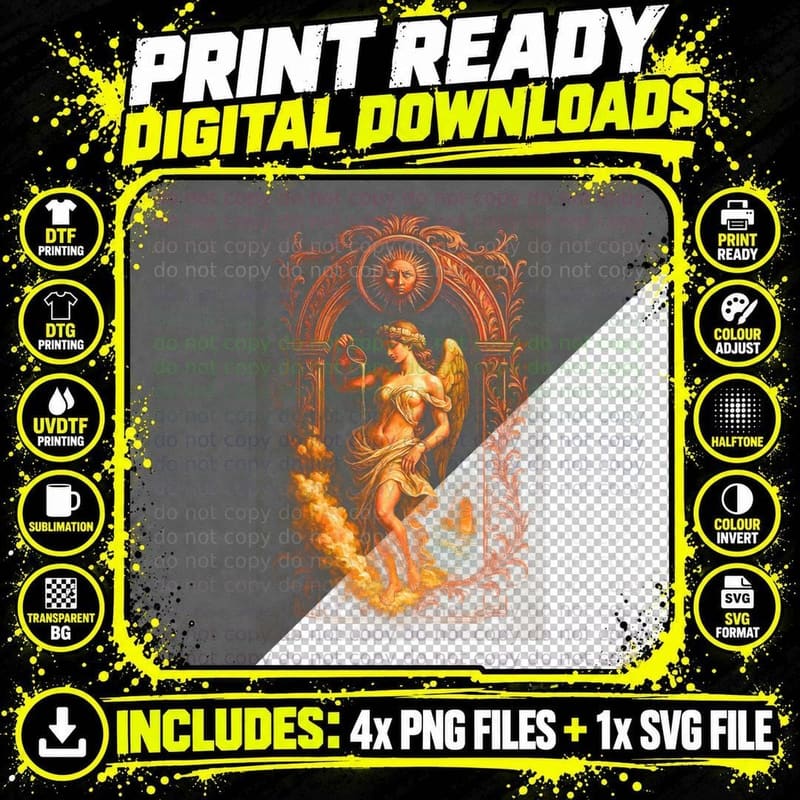 Winged Victory Goddess T-Shirt, Halftone Greek Angel Png SVG Digital Bundle