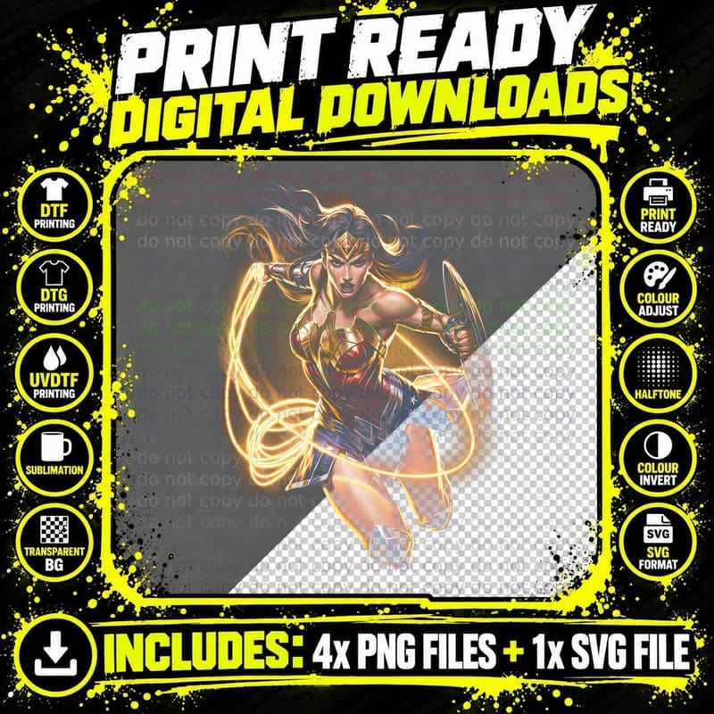 Wonder Woman T-Shirt, Halftone Sword Amazon Warrior Png SVG Digital Bundle