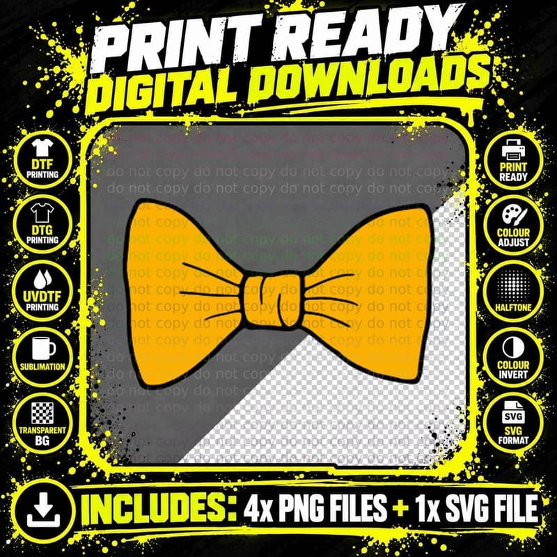 Yellow Bow Tie Illustration T-Shirt, Trendy Graphic Tee Png SVG Digital Bundle