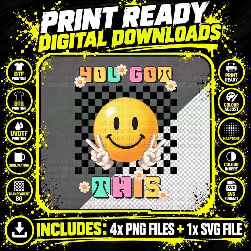 You Got This T-Shirt, Smiley Face Peace Sign Graphic Tee Png SVG Digital Bundle