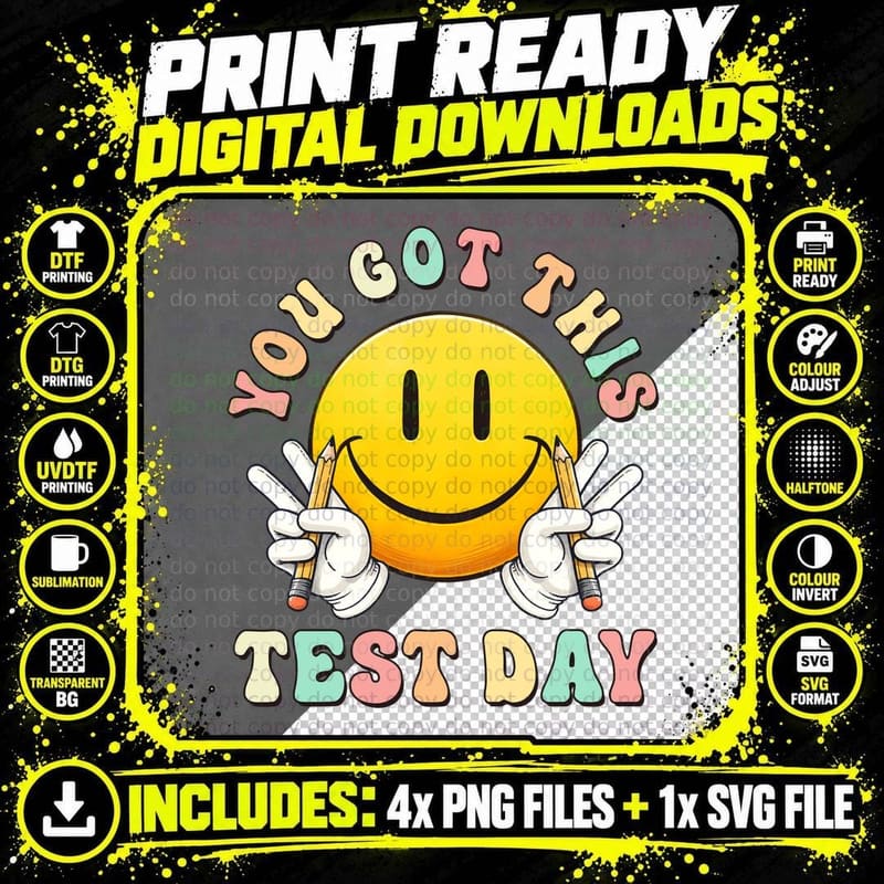 You Got This Test Day T-Shirt, Smiley Face Holding Png SVG Digital Bundle