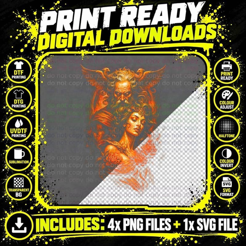 Zeus Hera Gods T-Shirt, Halftone Greek Mythology Deities Png SVG Digital Bundle