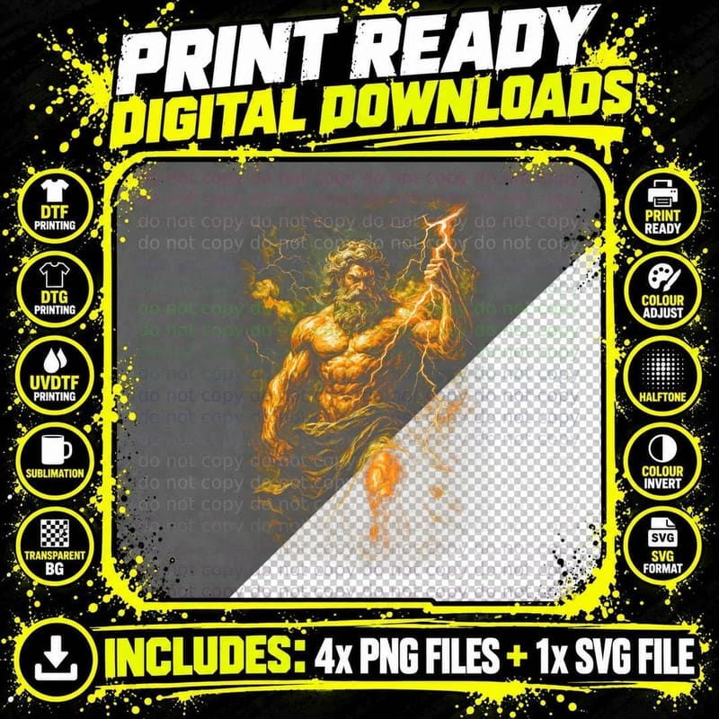 Zeus T-Shirt, Halftone Greek King of Gods Graphic Tee Png SVG Digital Bundle