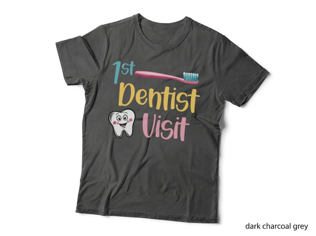 1st Dentist Visit Dental T-Shirt, Toothbrush and Tooth Illustration Graphic Tee