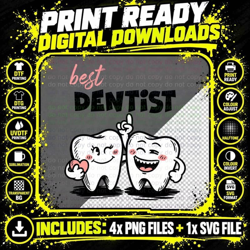 Best Dentist Dental T-Shirt, Happy Teeth Holding Heart Png SVG Digital Bundle