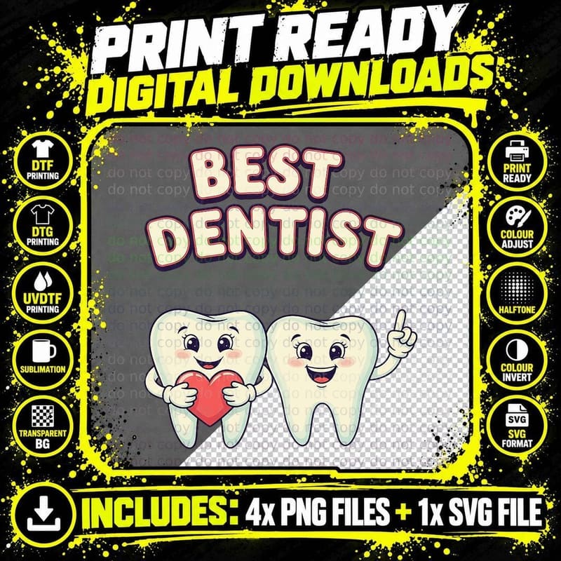 Best Dentist Dental T-Shirt, Smiling Teeth Holding Heart Png SVG Digital Bundle
