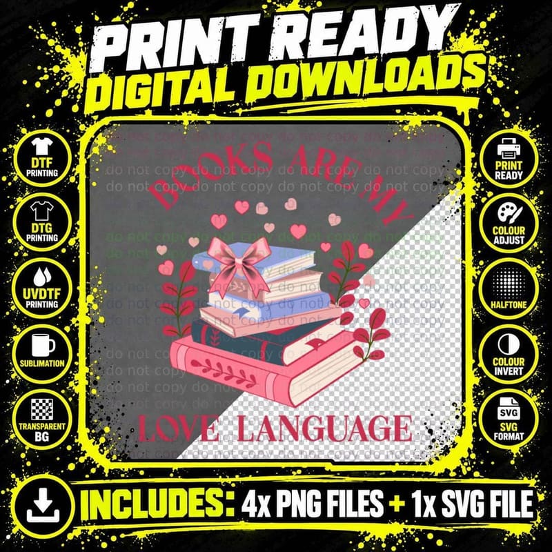 Books Are My Love Language Books T-Shirt Png SVG Digital Bundle