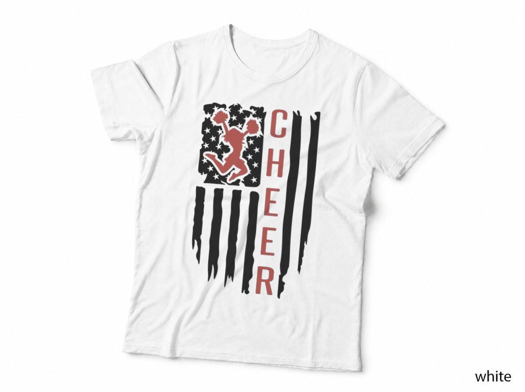 Cheer T-Shirt, Cheerleader Silhouette on American Graphic Tee