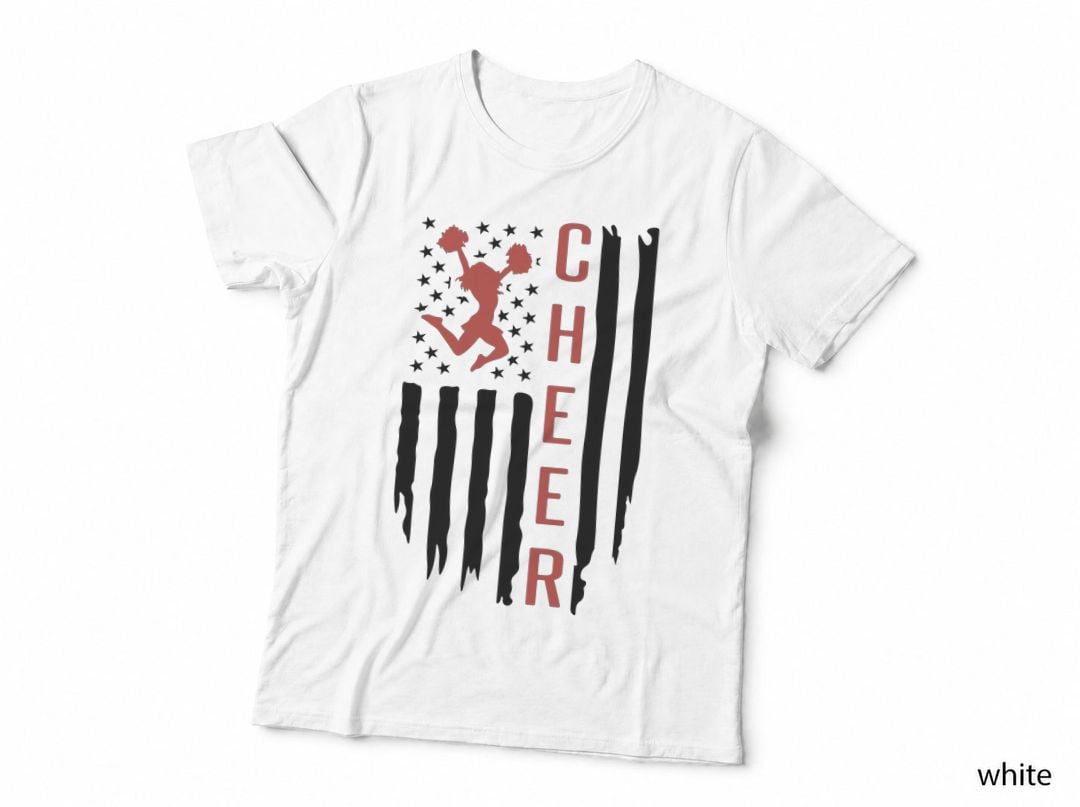 Cheer T-Shirt, Cheerleader Silhouette with Stars Graphic Tee
