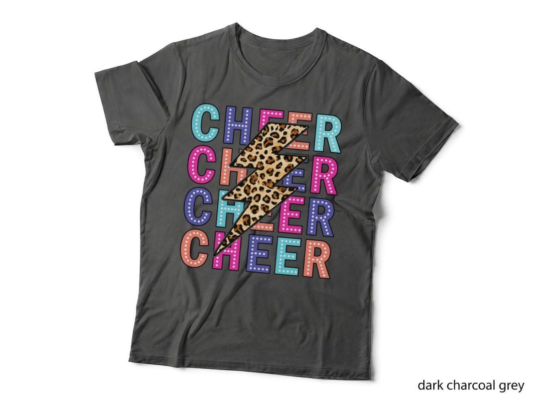 Cheer T-Shirt, Leopard Lightning Bolt Over Graphic Tee, Cheer Gift Shirt