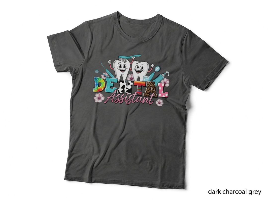 Dental Assistant Dental T-Shirt, Cartoon Teeth Brushing Graphic Tee