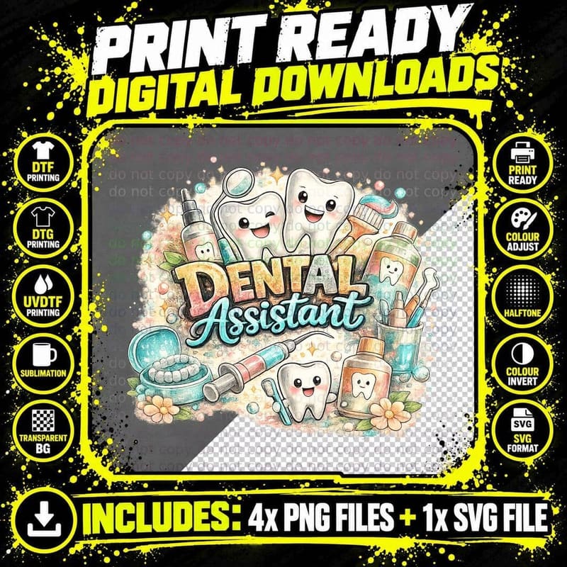 Dental Assistant Dental T-Shirt, Cartoon Teeth Png SVG Digital Bundle