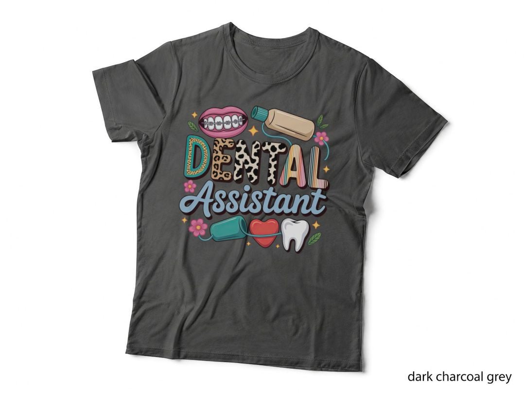 Dental Assistant Dental T-Shirt, Colorful Dental Tools and Teeth Graphic Tee