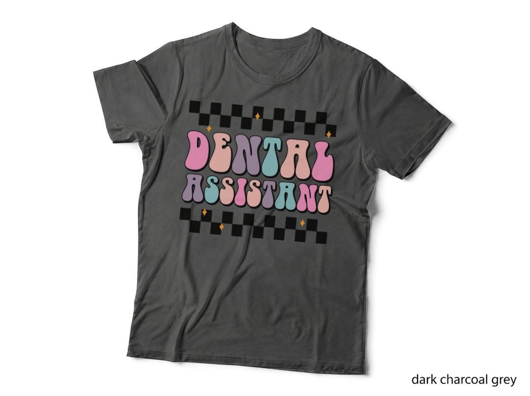 Dental Assistant Dental T-Shirt, Pastel Checkered Background with Graphic Tee