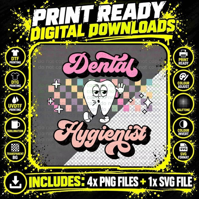 Dental Hygienist Dental T-Shirt, Cartoon Tooth Dancing Png SVG Digital Bundle