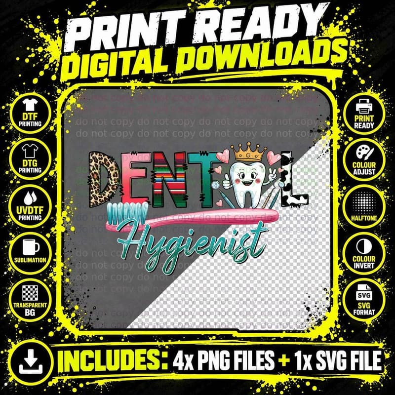 Dental Hygienist Dental T-Shirt, Colorful Toothbrush Png SVG Digital Bundle