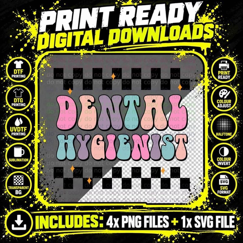Dental Hygienist Dental T-Shirt, Pastel Checkered Dental Png SVG Digital Bundle