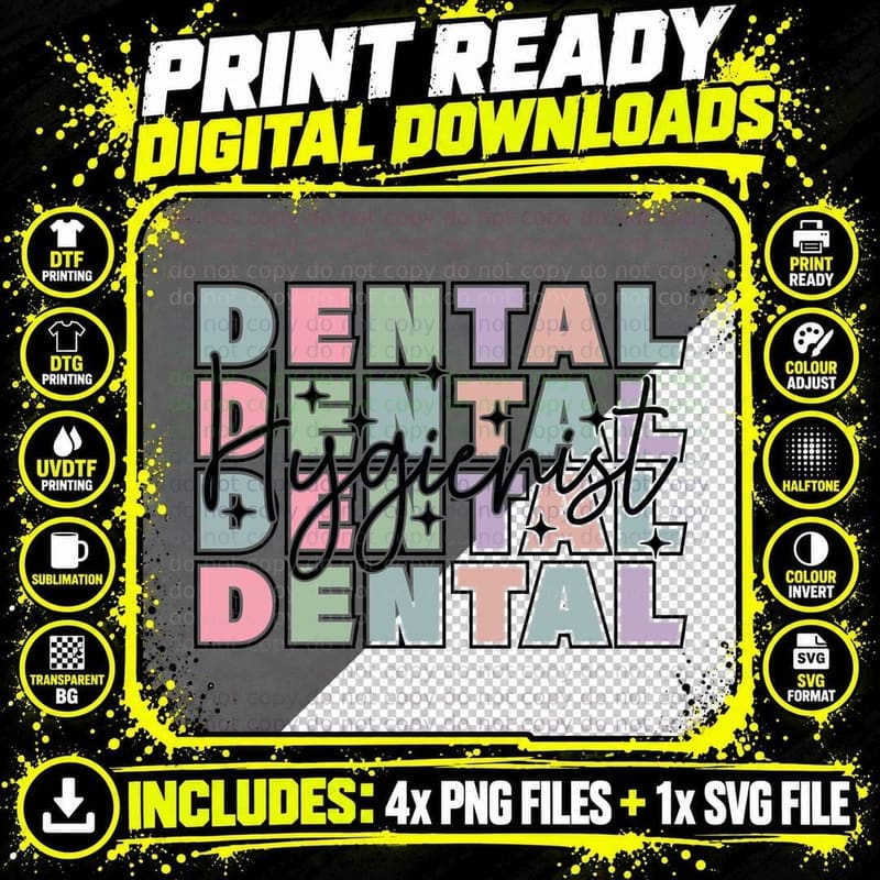 Dental T-Shirt, Pastel Dental Hygienist Pattern Png SVG Digital Bundle