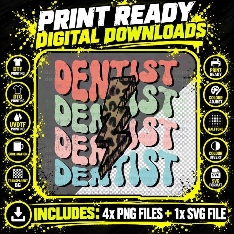 Dentist Dental T-Shirt, Leopard Toothbrush with Colorful Png SVG Digital Bundle