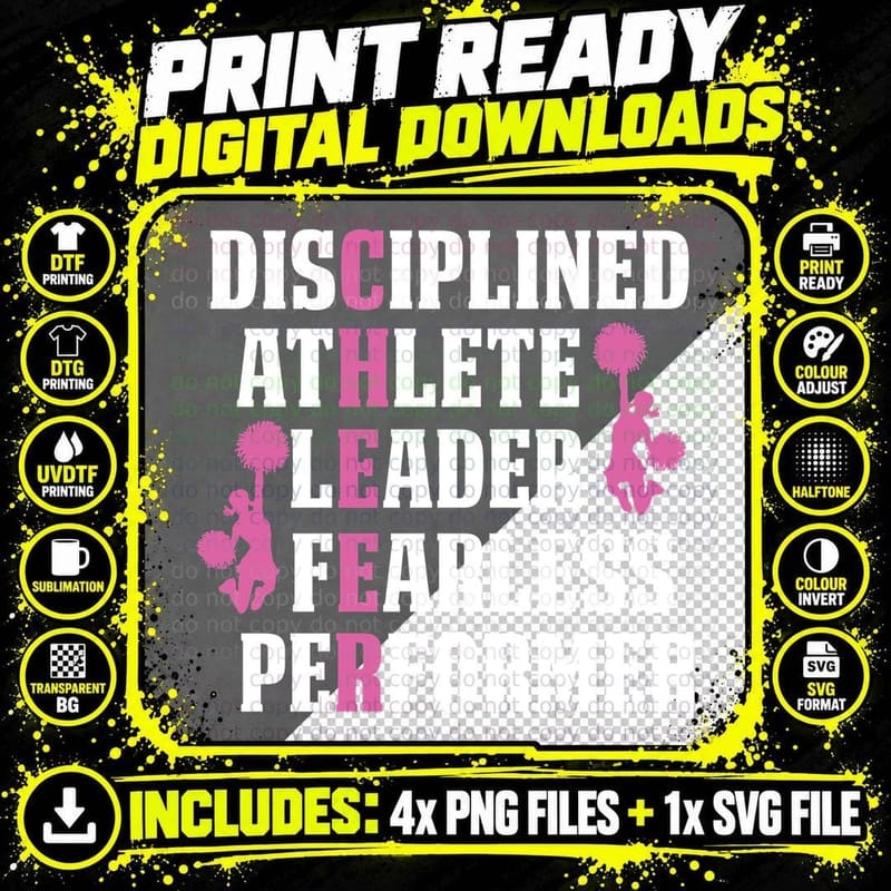 Disciplined Athlete Leader Fearless Performer Cheer Png SVG Digital Bundle