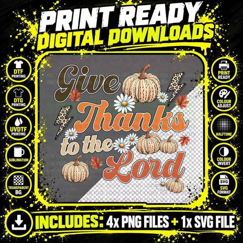 Give Thanks to the Lord Fall T-Shirt Png SVG Digital Bundle