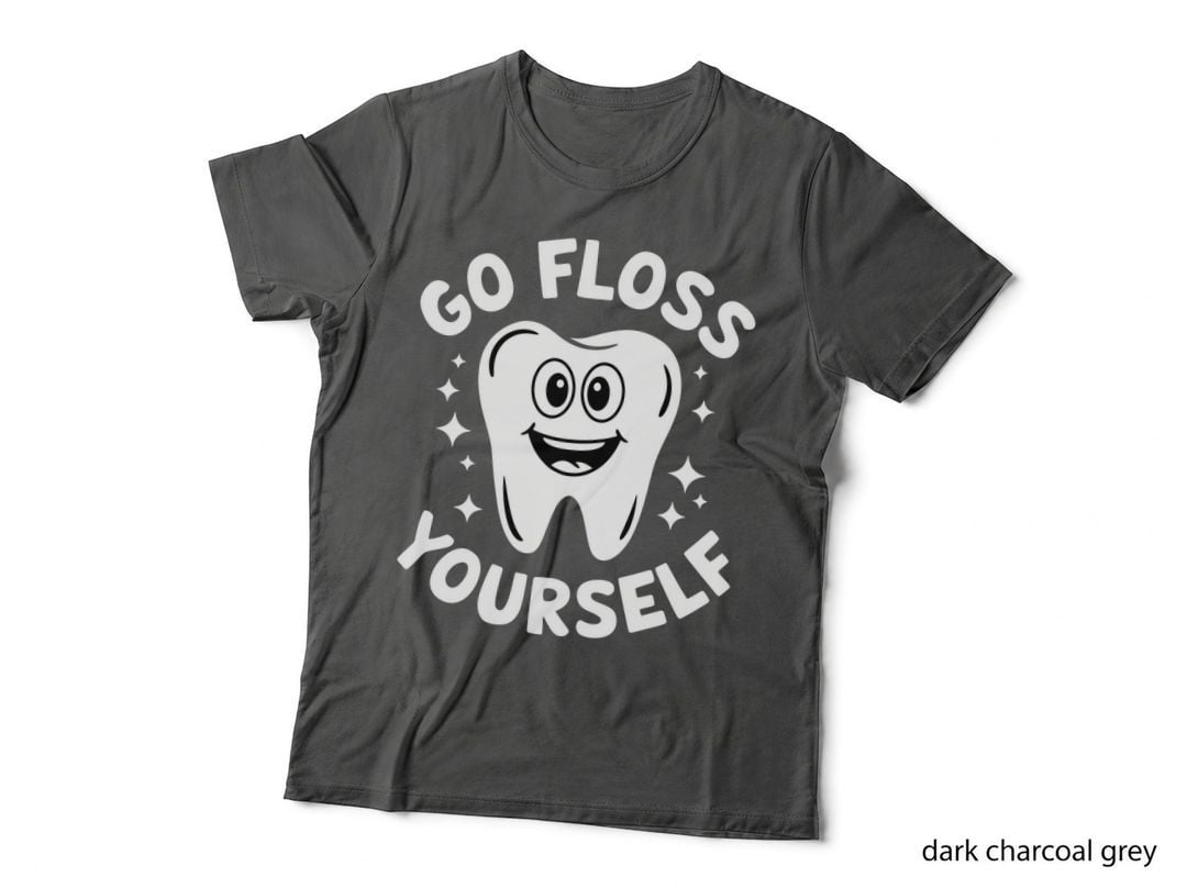 Go Floss Yourself Dental T-Shirt, Smiling Tooth with Stars Graphic Tee