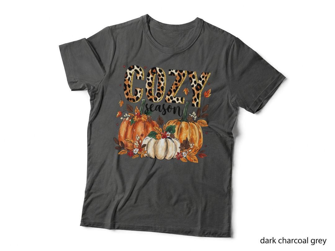 Leopard Patterned Numbers with Pumpkins Leaves Fall T-Shirt
