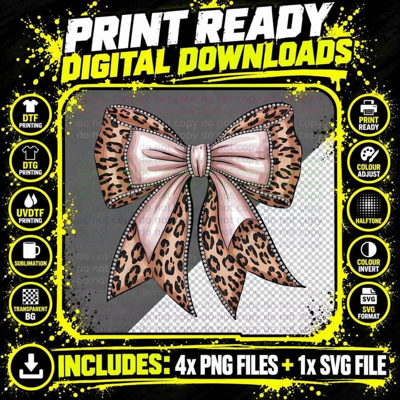 Leopard Print Bow with Rhinestones Cheer T-Shirt Png SVG Digital Bundle