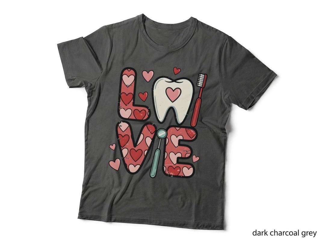 Love Dental T-Shirt, Heart-Themed Dental Care Graphic Tee, Dental Design Shirt