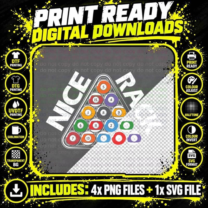 Nice Rack Billiards T-Shirt, Pool Ball Triangle Png SVG Digital Bundle