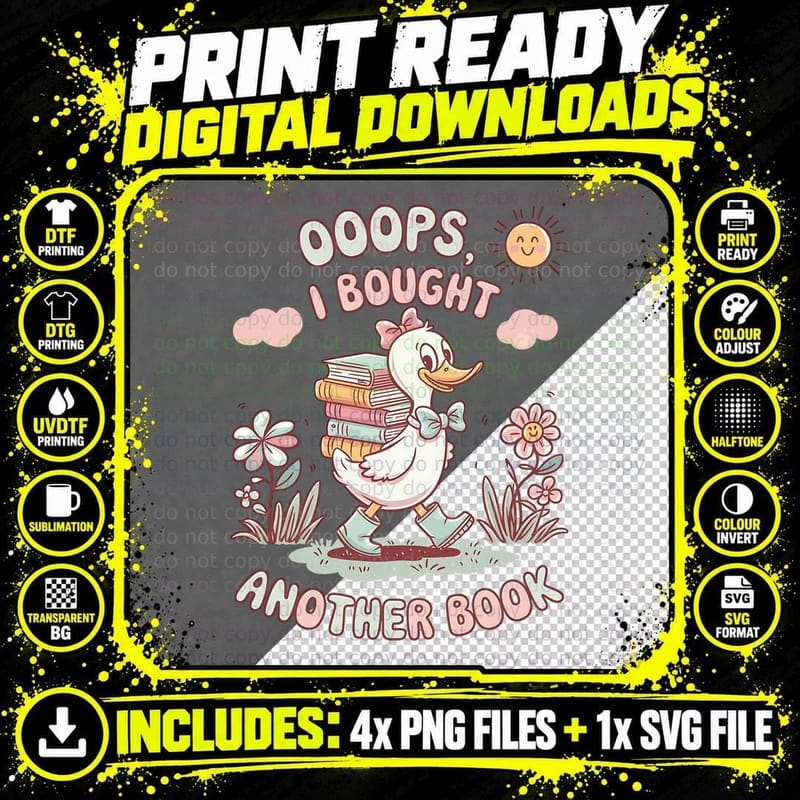 Ooops I Bought Another Book Books Design T-Shirt Png SVG Digital Bundle