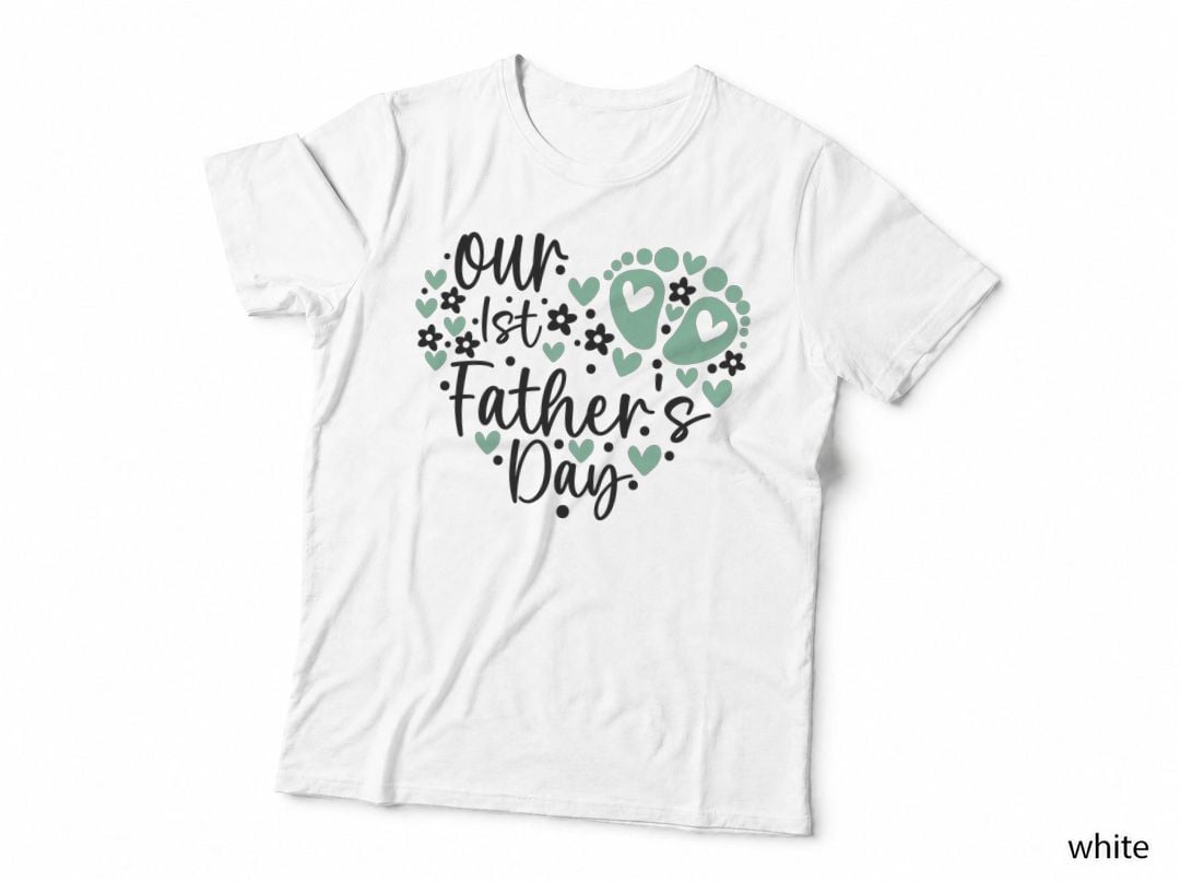 Our 1st Father's Day Fathers Day T-Shirt, Heart-Shaped Graphic with Baby