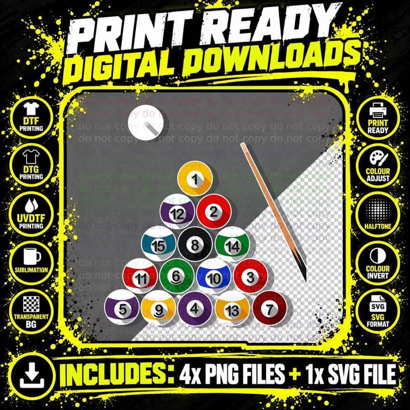 Pool Ball Triangle Setup Billiards T-Shirt Png SVG Digital Bundle