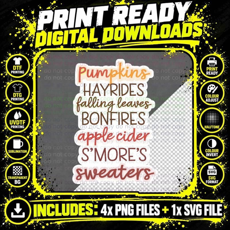 Pumpkins Hayrides Falling Leaves Bonfires Apple Cider Png SVG Digital Bundle