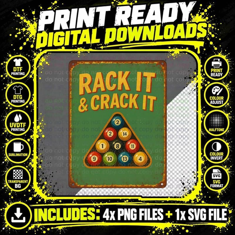 Rack It & Crack It Billiards T-Shirt Png SVG Digital Bundle