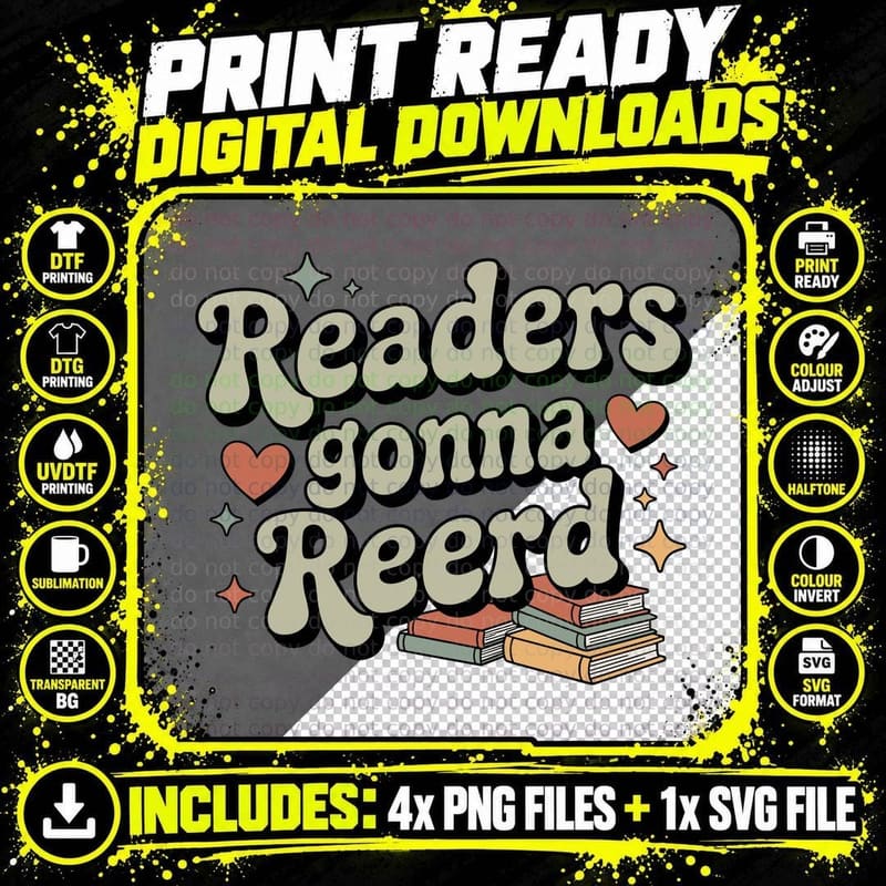 Readers Gonna Reerd Books T-Shirt, Book Stack Hearts Png SVG Digital Bundle