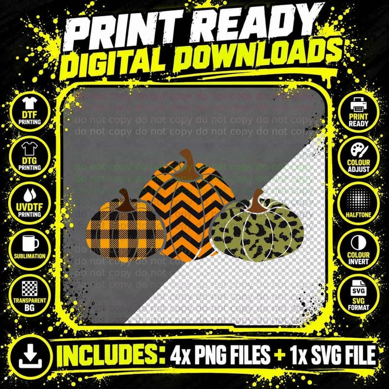 Three Patterned Pumpkins Arrangement Simple Fall T-Shirt Png SVG Digital Bundle