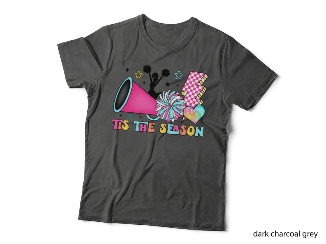 Tis the Season Cheer T-Shirt, Cheerleader with Megaphone and Graphic Tee