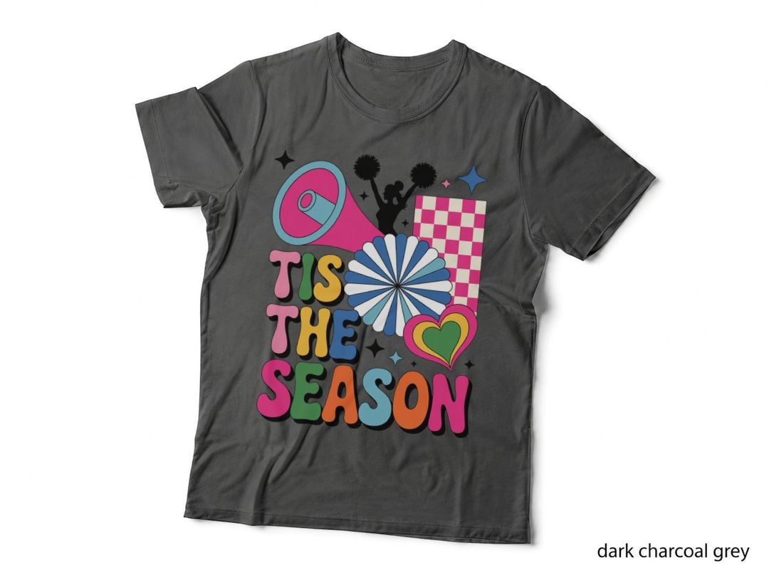 Tis the Season Cheer T-Shirt, Cheerleader with Megaphone and Heart Graphic Tee
