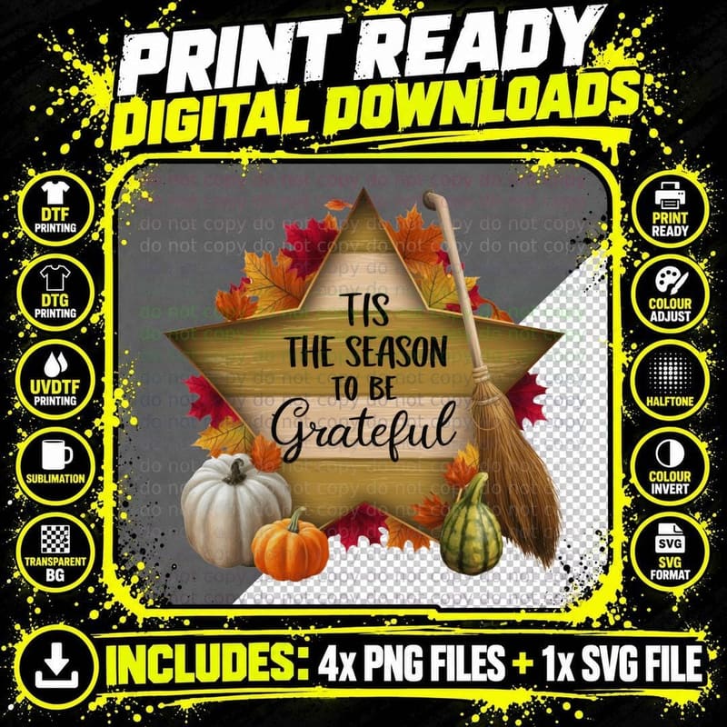 Tis the Season to Be Grateful Fall T-Shirt Png SVG Digital Bundle