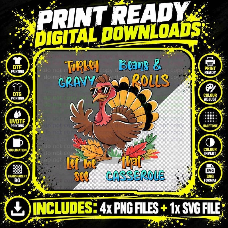 Turkey Gravy Beans & Rolls Let Me See That Casserole Png SVG Digital Bundle