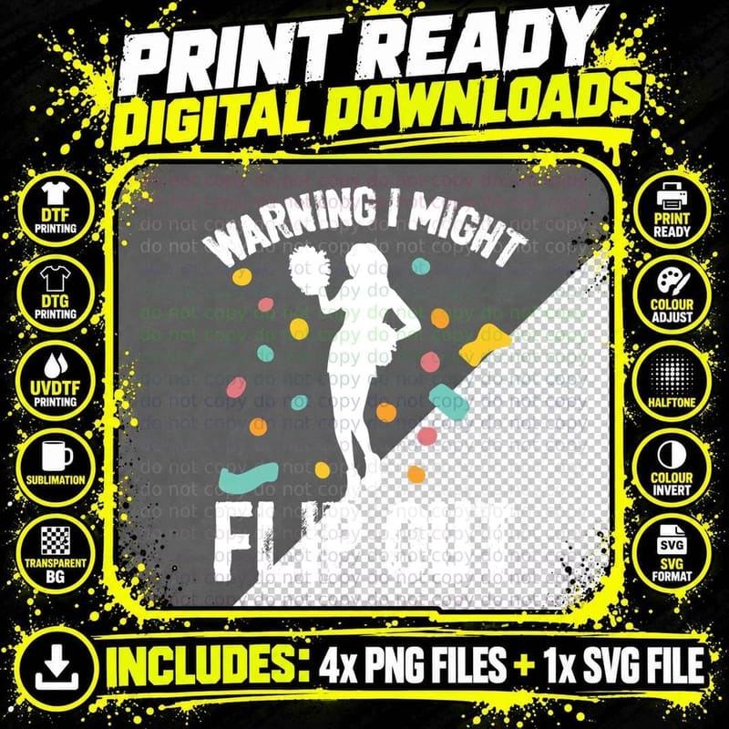 Warning I Might Flip Out Cheer T-Shirt Png SVG Digital Bundle