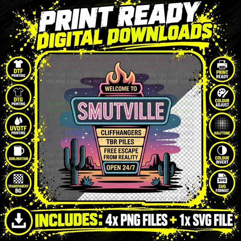 Welcome to Smutville Cliffhangers Tbr Piles Free Escape Png SVG Digital Bundle