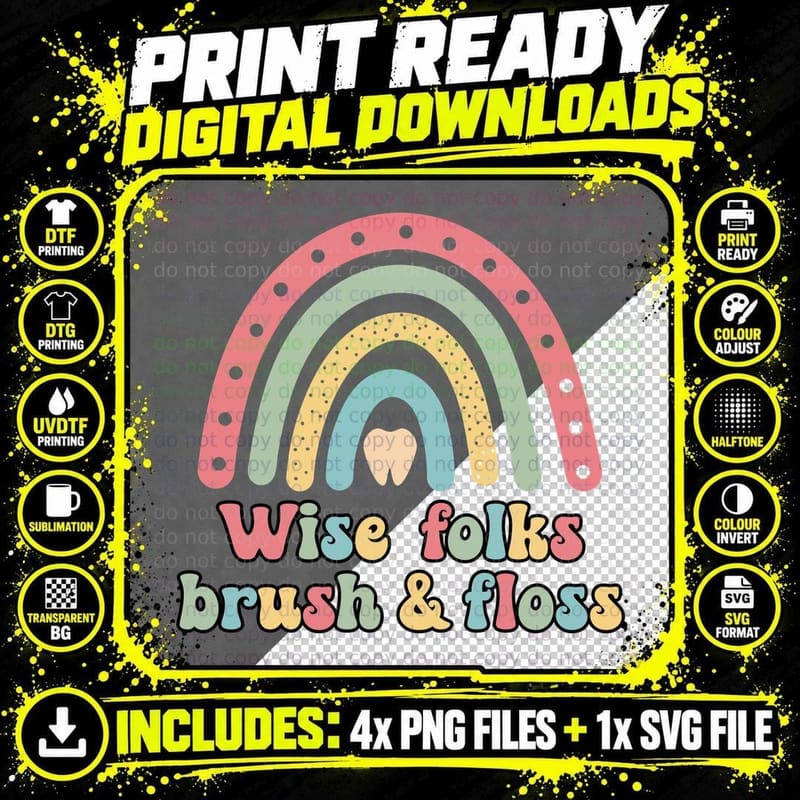 Wise Folks Brush & Floss Dental T-Shirt Png SVG Digital Bundle