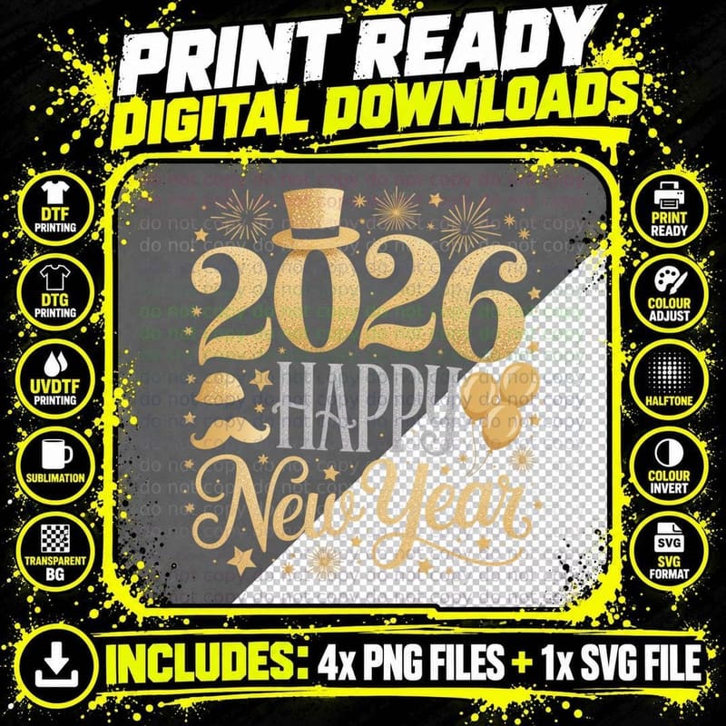 2026 Happy New Year Happy New Year T-Shirt Png SVG Digital Bundle