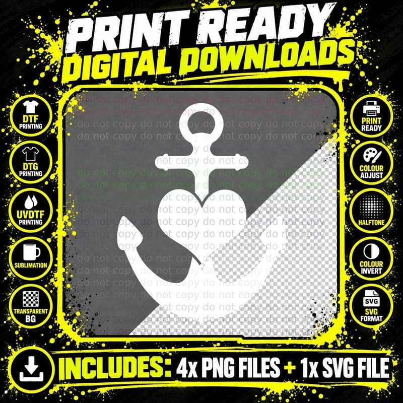Anchor Heart Silhouette Heart T-Shirt, Heart Graphic Tee Png SVG Digital Bundle