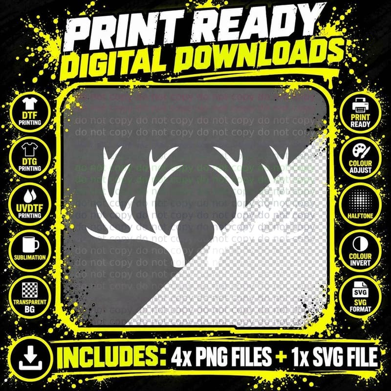 Antlers Silhouette on Gray Background Hippie T-Shirt Png SVG Digital Bundle