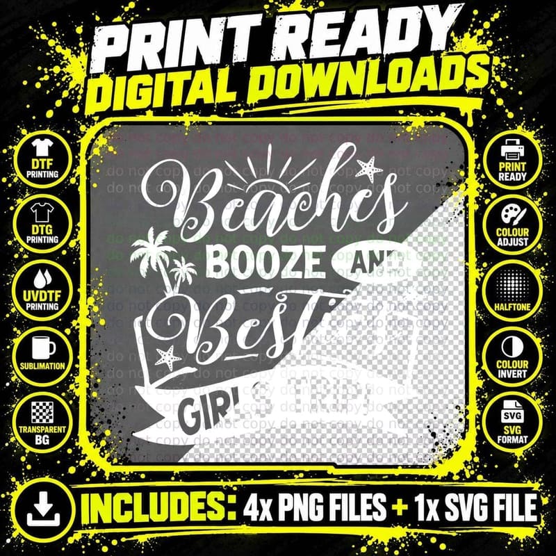 Beaches Booze and Besties Girls Trip! Heart T-Shirt Png SVG Digital Bundle